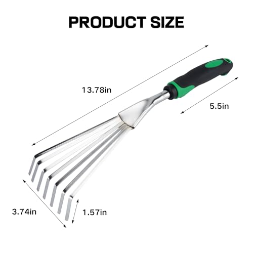 Small Leaf Rake Gardening,Mini Hand Rake Clean Flower Beds Fallen Leaves - color: Silver