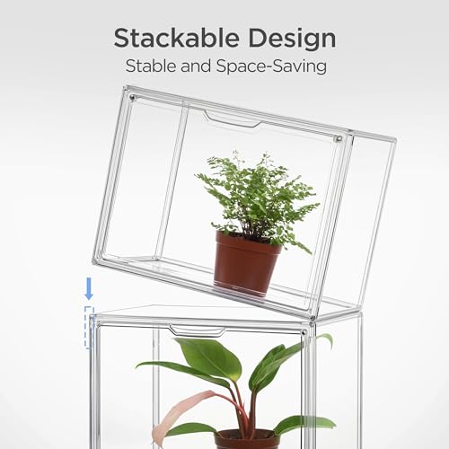 HBlife Mini Greenhouse for Indoor, Clear Stackable Green House with Magnetic Waterproof Door for Small Plants Nursery Germination and Display, Tabletop Portable Greenhouse, 14.1x8.6x10.6 Inch (3 Pack) - size: 14.17 x 8.66 x 10.63 Inch (3 PACK)