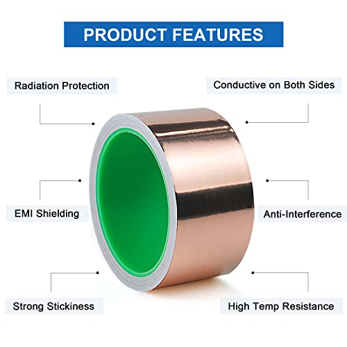 BOMEI PACK 2inch x 49ft Copper Foil Tape with Conductive Adhesive for Guitar and EMI Shielding, Crafts, Soldering, Stained Glass, Electrical Repairs, Grounding 1 Pack - size: 2 inch x 49 ft