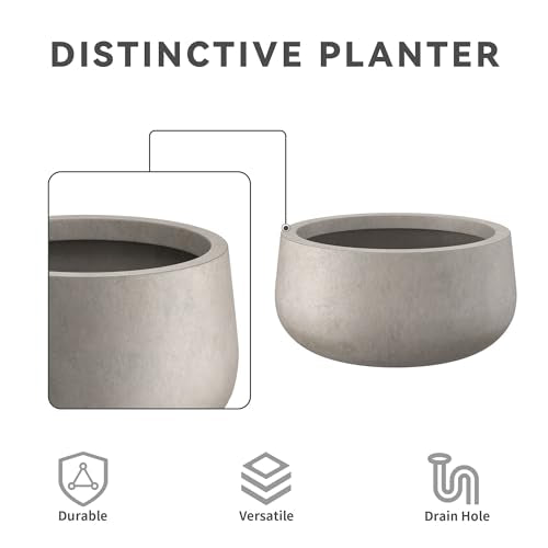 Kante Accent Round Bowl Weathered Concrete Planter 16" Dia, Outdoor - color: Weathered Concrete, size: 15.7"w