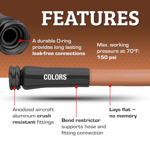 Flexzilla Colors Lead-In Garden Hose 5/8in. x 5ft., Lightweight All-Weather Water Hose, Durable and Flexible, Leak-Free Connections, Red Clay - color: Red Clay, size: 5ft, style: Standard Grip