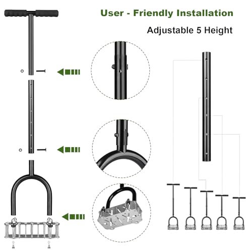 Manual Lawn Aerator Tool Heavy Duty Steel Spikes, Core Aerator with Spring-Loaded Automatic Soil Ejection, Dual-Height Adjustable Wide Foot Plate for Yard, Garden, Lawn Aeration - size: Stainless Steel C