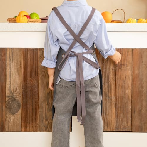 NEOVIVA Work Apron for Kid Boys with Pockets,Canvas Tool Apron for Kids - color: Dark Grey