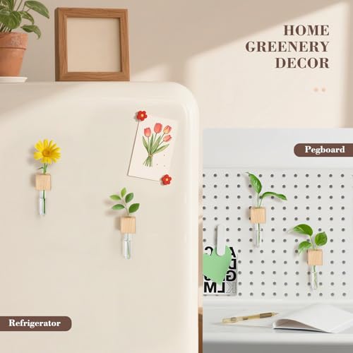 Magnetic Test Tube Flower Vases for Refrigerator, Set of 2 - color: 2 Pcs Wood