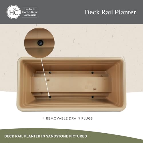 The HC Companies 24 Inch Deck Rail Planter Box with Drainage Plug, Lightweight UV-Resistant Plastic Outdoor Planters for Wood Deck Rail, Flower Box for Garden, Patio, Balcony, and Fence, Warm Gray - color: Warm Gray