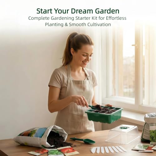 10 Pack Seed Starter Tray Seed Starter Kit (120 Cells Total Tray) with Humidity Adjustable Dome, for Seeds Growing Starting Plant Germination Trays, Mini Green House Germination Trays.