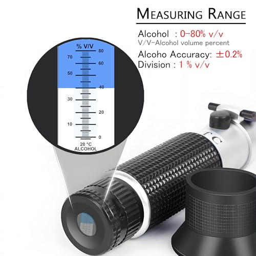 Handheld Alcohol Refractometer,V·RESOURCING 0~80% Alcohol Content Measurement Tool Tester for Spirits Distilled Ethanol with Water Like Whiskey, Brandy;Used in Scientific Research, Alcohol Purchase - color: Alcohol Refractometer (0-80%)