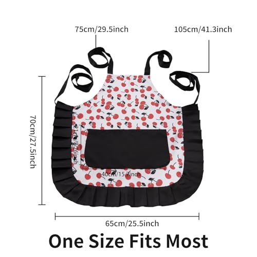 Retro Floral Apron for Women With Pockets for Cooking & Gifting - color: Cherry