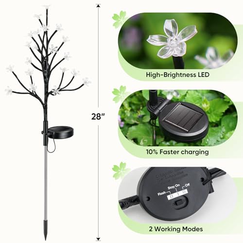 2 Pack Solar Lights Outdoor Waterproof, Garden Lights Solar Flowers - color: Warm White Cherry 2Pack