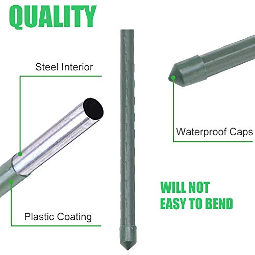 Mininfa Steel Plant Stakes 4.75 Feet, Plastic Coated Metal Garden Stakes Supports Climbing for Tomatoes, Trees, Beans, 25 Pack - size: 4.75 Feet 25 Pack