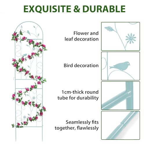 2 Pack 86.5" x 19.7" Metal Garden Trellis for Climbing Plants, Green - color: 2 Pack - Arched - 86.5" x 19.7"-Green