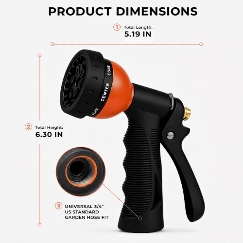 Garden Hose Nozzle,8 Spray Patterns,Trigger Lock,Flow Control