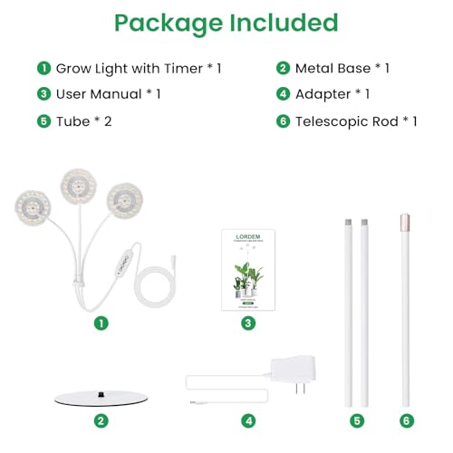LORDEM Full Spectrum Grow Light with Stand for Indoor Plants, Up to 70 in
