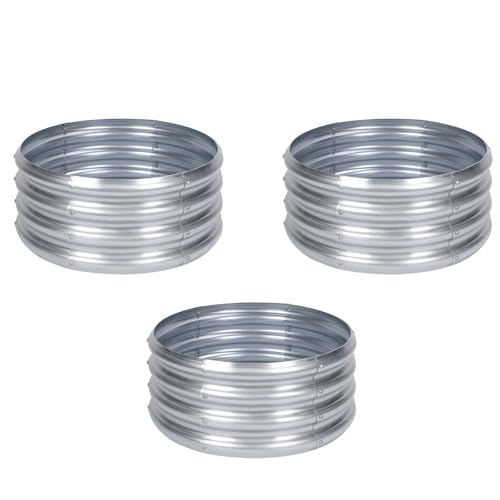 PINPON 3-Pack Galvanized Garden Bed 2x2x1ft Round Planter & Fire Pit Ring - size: 3P-2x2x1ft
