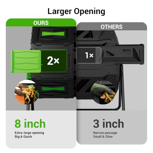 Compost Tumbler, Easy Assemble & Efficient Outdoor Compost Bin, 45 Gallon/170 Liter Large Dual Chamber Rotating Composter for Garden, Kitchen, and Yard Waste, Green Door - color: Green