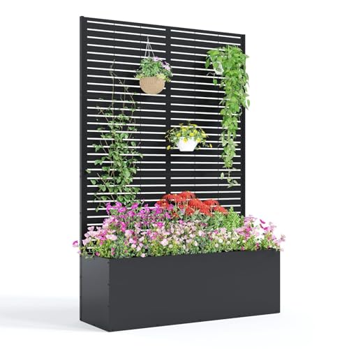 GarveeLife Metal Planter Box with Trellis 71"x47"x16", with Drainage Holes - color: Strips, size: no wheel