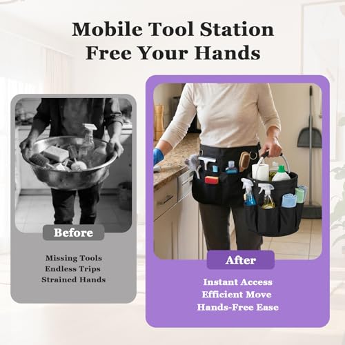 Cleaning Apron, Cleaning Caddy & Household Cleaning Storage Organizer Set - color: Black+black