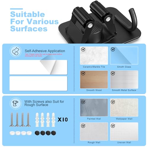 4 Pack Broom Holder Wall Mount, 304 Stainless Steel Mop Organizer with Hook - color: C-Black, size: 4PCS Gripper