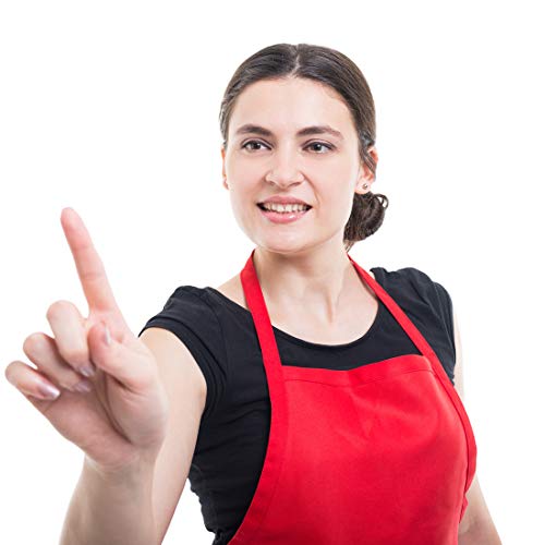 Total 6PCS Red Aprons Bulk for Women Unisex Plain Colour Bib Aprons with 2 Front Pockets Washable Apron for Painting Cooking Baking Kitchen Restaurant Crafting - color: Red