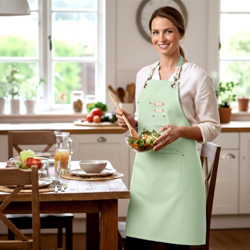 Dulabi Apron, Adjustable Chef Apron for Women and Men with Large Pockets, Cooking Kitchen Apron with Back Straps - color: Light Green