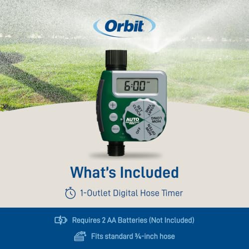 Orbit Programmable Digital Hose Watering Timer - 1 Outlet - Battery Powered - with LCD Screen - Built-in Rain Delay - Water-Resistant - 62061 - size: 1 Outlet