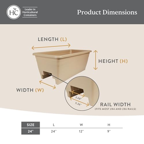 The HC Companies 24 Inch Deck Rail Planter Box with Drainage Plug, Lightweight UV-Resistant Plastic Outdoor Planters for Wood Deck Rail, Flower Box for Garden, Patio, Balcony, and Fence, Warm Gray - color: Warm Gray