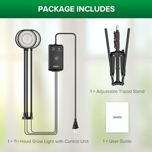 SANSI Grow Light for Indoor Plants, 30W 3-Head Tripod Stand Plant Light - color: Black-3-Head