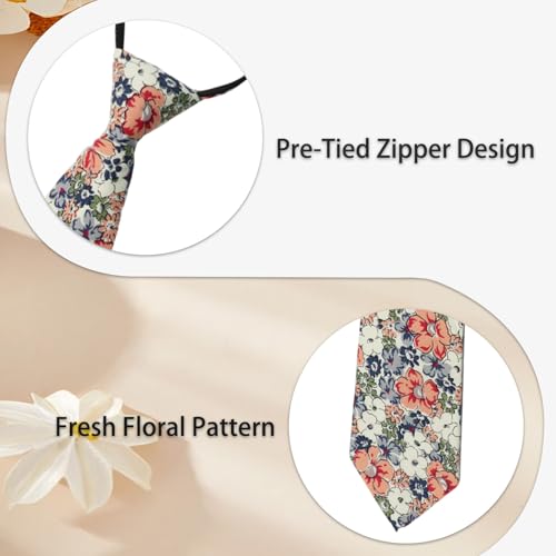 Pre Tied Floral Ties for Men Cotton Zipper Tie Colorful Necktie - color: Style-02