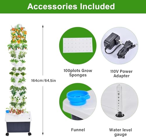Hydroponic Tower, 14-Layer Hydroponics Growing System Kit with 70 Slots, Vertical Garden System with 20L Water Tank and Pump for Indoor Outdoor Home, Balcony & Patio - size: 70 Pods