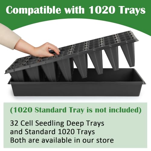 RooTrimmer 10 Pack 32 Cell Seed Starter Trays - Extra Deep 4.33" Plastic Nursery Trays, 20" x 10",Fits Standard 1020 Flats - color: Black, size: 32 cells-10p