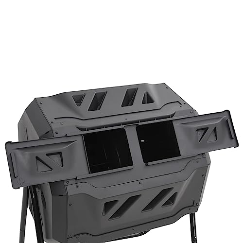 42.3 Gal Rotating Compost Bin, Black Dual Chamber Tumbling Composter with 360 Degree Rotation, Garden Compost Bin for Kitchen and Yard Waste, 28.7"x25.2"x37.4"