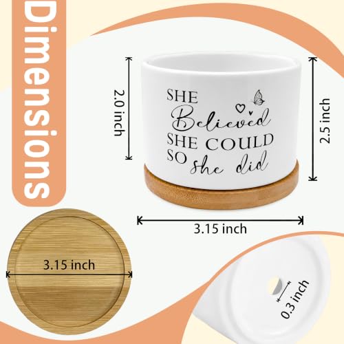 Inspirational Decor Plant Pots for Women, She Believed Could So She Did Encouragement Ceramic Succulent Flower Planters(No Plants)