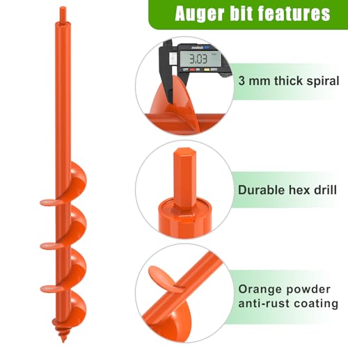 Insaga Auger Drill Bit for Planting 3 x 24'', Threaded Garden Auger Post Hole Digger, Spiral Drill Earth Dirt Augers for Bulb, Vegetables, Fence Posts and Umbrella Holes, Fits in 3/8β Drill Chuck - size: 3x24''