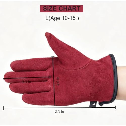 Kids Leather Work Gloves Age 2-15, Extra Soft Deerskin Suede (Red, 10-15Y) - color: Red 1 Pair, size: Large (10-15 Years Old)