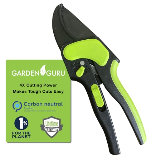 Garden Guru 2 in 1 Ratchet Pruning Shears Clippers – 4X Cutting Power – Ratcheting Garden Anvil Pruners Scissors - Ergonomic Grip - Makes Tough Cuts Easy - Great for Seniors & Arthritic Hands