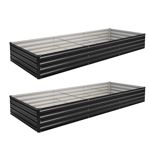 2PCS 10x3x1ft Galvanized Raised Garden Bed Kit,Gardening Planter Box - color: Black, size: 10x3x1FT(2PCS)