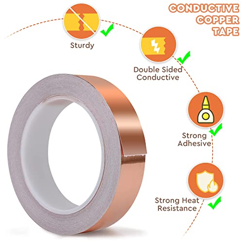Conductive Pure Copper Tape Double Sided Adhesive Copper Foil Tape for Stained Glass, Guitars, EMI Shielding, Electric Connections, Repairs, Grounding, Crafts (1inch x 66FT) - size: 1inch x 66FT