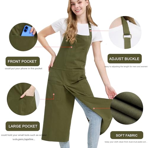 Molaxhome Split Pottery Apron with 3 Pockets Unisex with Adjustable Strap - color: Green