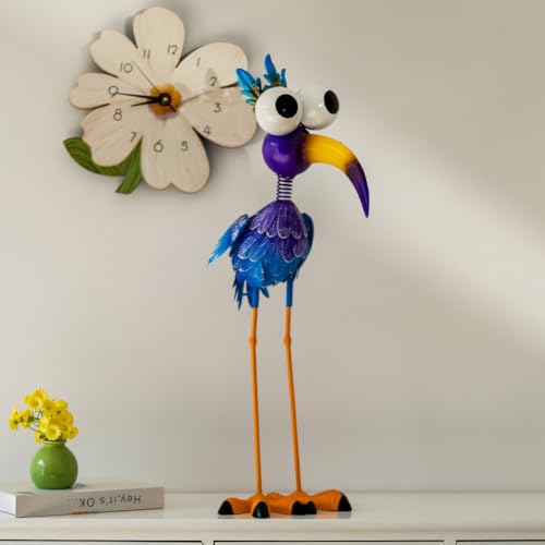 27“ Metal Purple Big-Eyed Bird Statue Garden Decor - color: Blue Flamingo