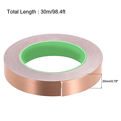 uxcell Double-Sided Conductive Tape Copper Foil Tape Adhesive 20mm x 30m/98.4ft for Guitar, EMI Shielding Crafts, Electrical Repairs, Stained Glass - size: 20mm