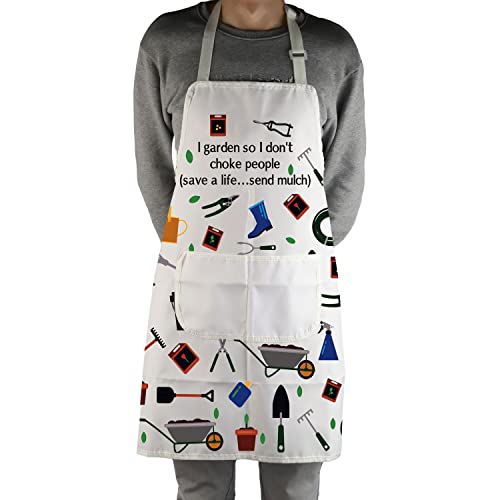 MBMSO Gardener Apron I Garden So I Don't Choke People Save a Life Send Mulch Funny Gardening Aprons with Pockets Waterproof