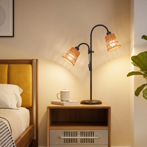 Black Arc Floor Lamps for Bedroom,Adjustable Rattan Shades - color: Black-2