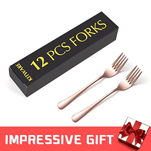 Rose Gold Fork Set of 12 Pieces, 6.8 inch Silverware forks, Stainless Steel Small Dinner forks, Kitchen Utensils for Home, Kitchen or Restaurant, Dishwasher Safe - size: Rose Gold Fork