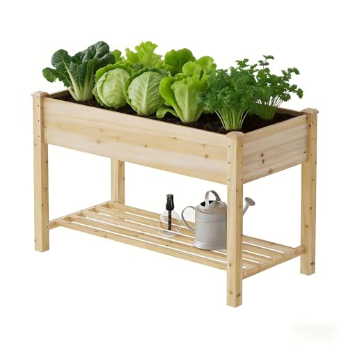 Wooden Planter Elevated Wooden Raised Garden Bed with Legs Planter Box - color: Natural, size: 48*24*30.5IN