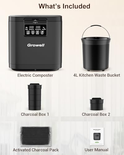 Growell Electric Composter for Kitchen, 4L Odorless Countertop Compost Bin - color: Black
