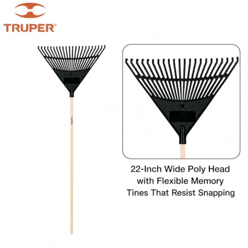 Truper 22-Inch Poly Leaf Rake with 48-Inch Wood Handle (Model 30456, EP-22) - size: 48-Inch, style: Tru Tough - Flexible Plastic Leaf Rake w/22-Inch Head