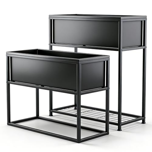 Raised Garden Bed Elevated Planter Box with Legs Black 1 Set - size: Two-piece set