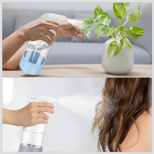 Glass Spray Bottles - 2 Pack 16 oz Clear Spray Bottles with Silicone Sleeve - color: Blue&Grey