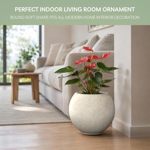 Kante Accent Round Sphere Weathered Concrete Planter 19.3" Dia, Outdoor - color: Weathered Concrete, size: 19.3"w x 16.5"h