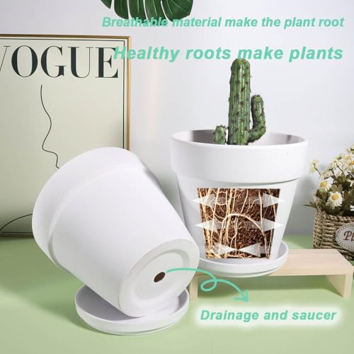vensovo White Terracotta & Clay Pots with Saucer - 6 Pack 5 Inch Terra Cotta Pot Ceramic Pottery Planter Cactus Flowerpots Drainage Hole, Great for Plants, Crafts and Wedding Favor - color: White